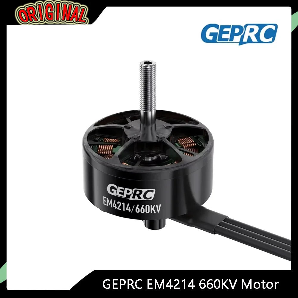 

GEPRC EM4214 Бесщеточный двигатель 660KV — ток 80–100 А, 25,2 В, черный для гоночного мультикоптера FPV дальнего действия 12–14 дюймов