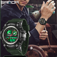 SANDA 3367 Fashion Dual Display Men's Quartz Watch LED Digital Electronic Multi functional Outdoor Waterproof Sports Men's Watch