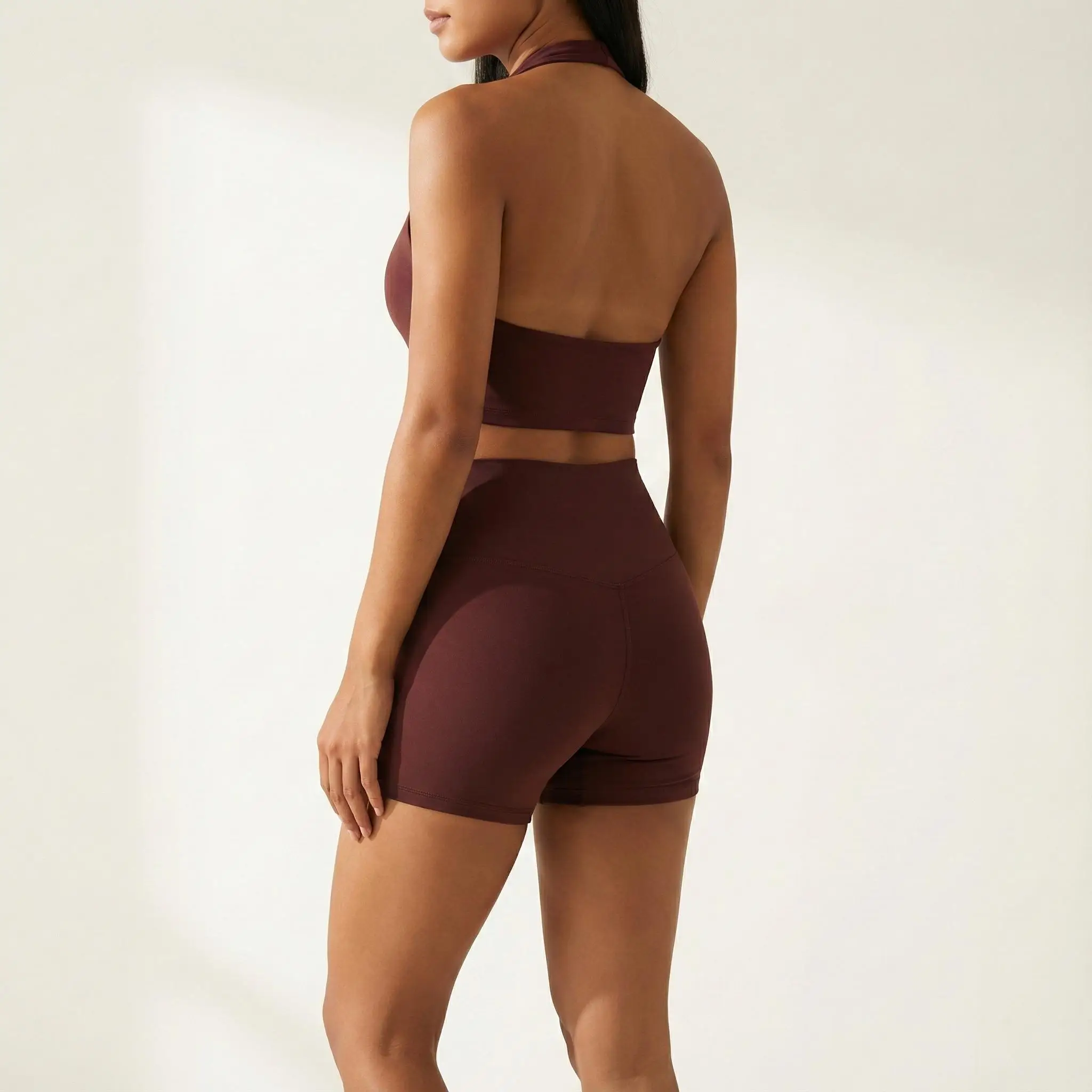 

Halter U-Neck Sexy Open-Back Activewear Set - High-Waisted High-Stretch Sports Bra & Shorts with Shock-Absorbent Fixed Pads