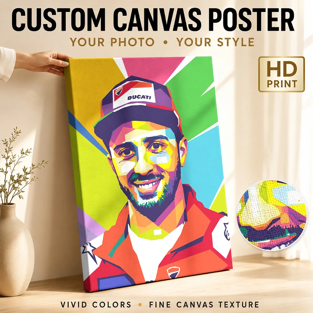 Andrea Dovizioso Tribute Canvas Poster Colorful WPAP Style Wall Decor With Personalized Photo For Sports Room Ideal Rider Gift