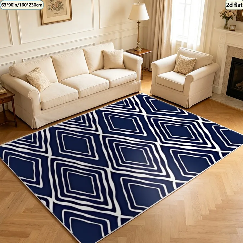 Navy White Geometric Diamond Area Rug for All Seasons