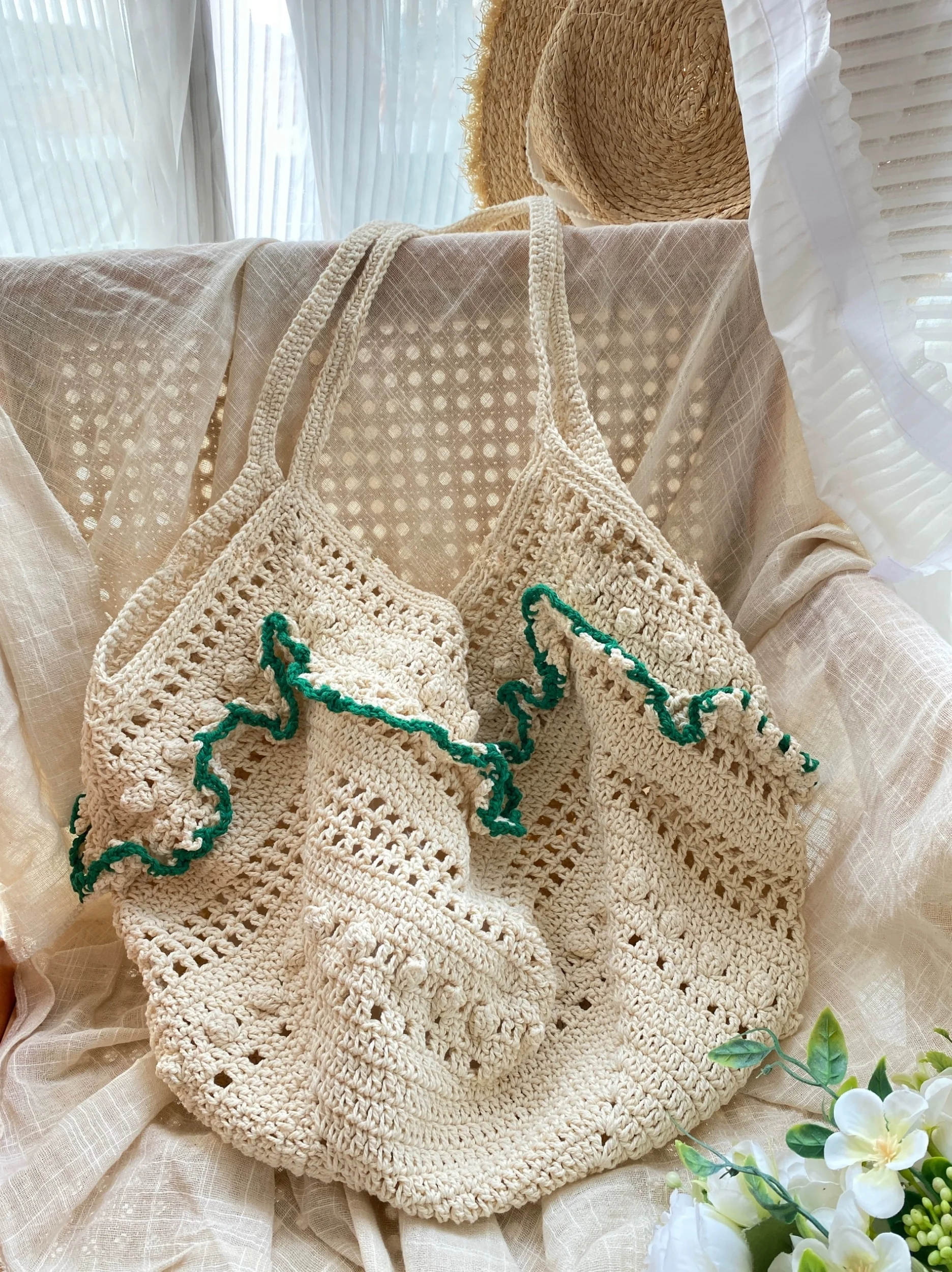 

Handwoven Tote Bag Dongda Gate Color Blo Lace Hollow out Design Beach Vaion Single oulder Canvas Bag for Young Women