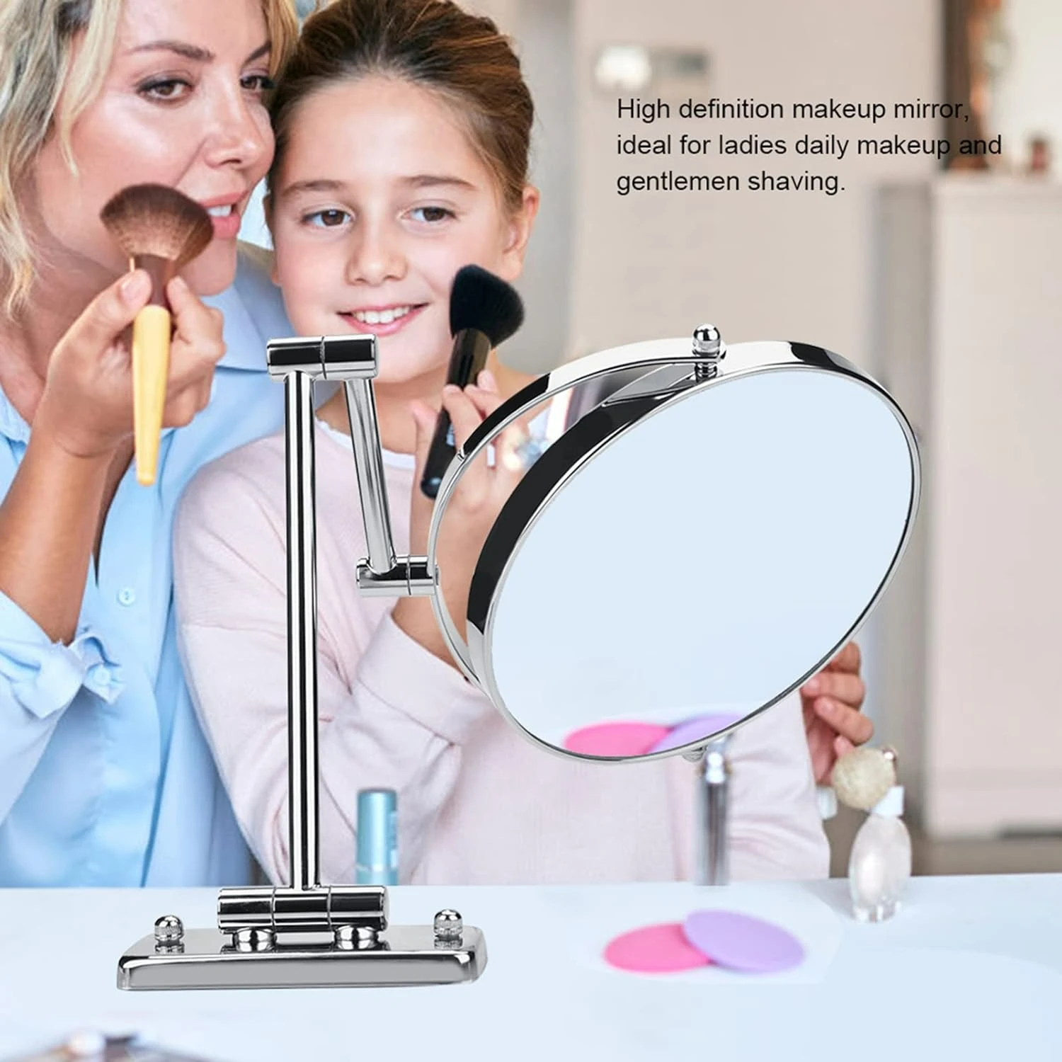 

Modern 8 Inch Wall Mounted Makeup Mirror with Double Sided Swivel, 3X Magnifying - Ideal for Bathroom Decor