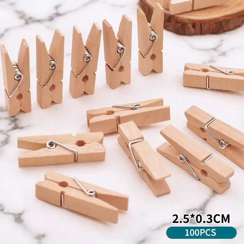 Wooden Clips 100PCS Natural Wood Color Small Photo Clips Household Clothes Clips Handicrafts DIY Craft Supplies