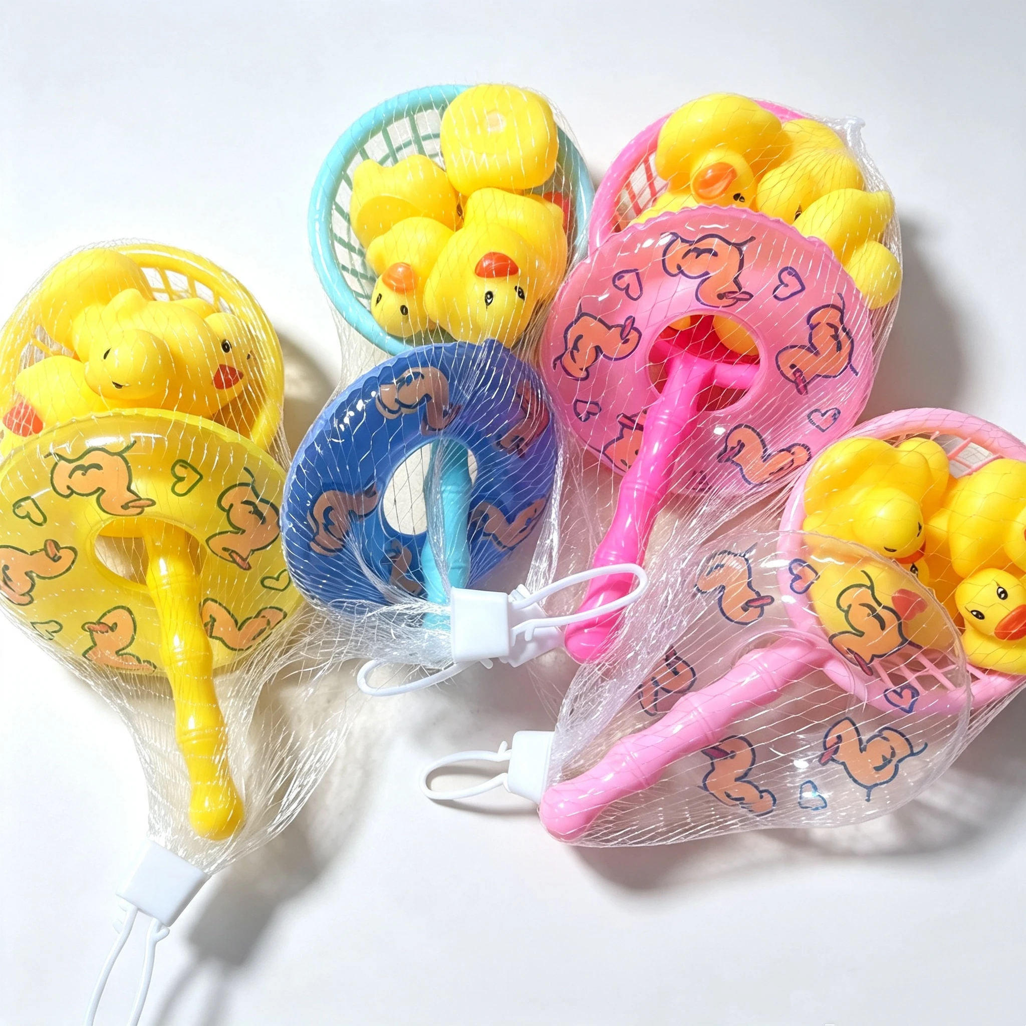 Kids Floating Bath Toys Mini Swimming Rings Rubber Yellow Ducks Fishing Net Washing Swimming Toddler Toys Water Fun
