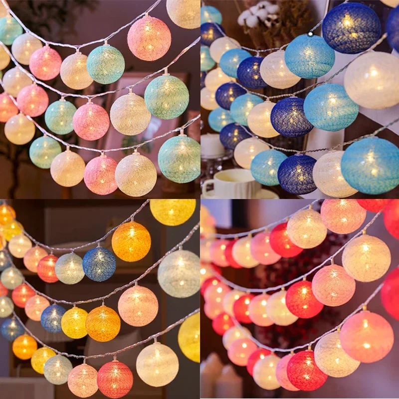 

60/20LED Cotton Ball String Light Christmas Outdoor Garden Hanging Fairy Lights String Garland Lamp for Wedding Party Decoration