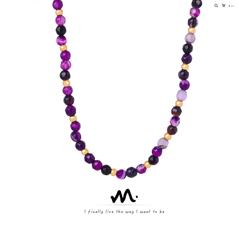

【Mirrordust】High-end Vintage Natural Agate Faceted Stone Handmade Beaded Necklace Jewelry for Women