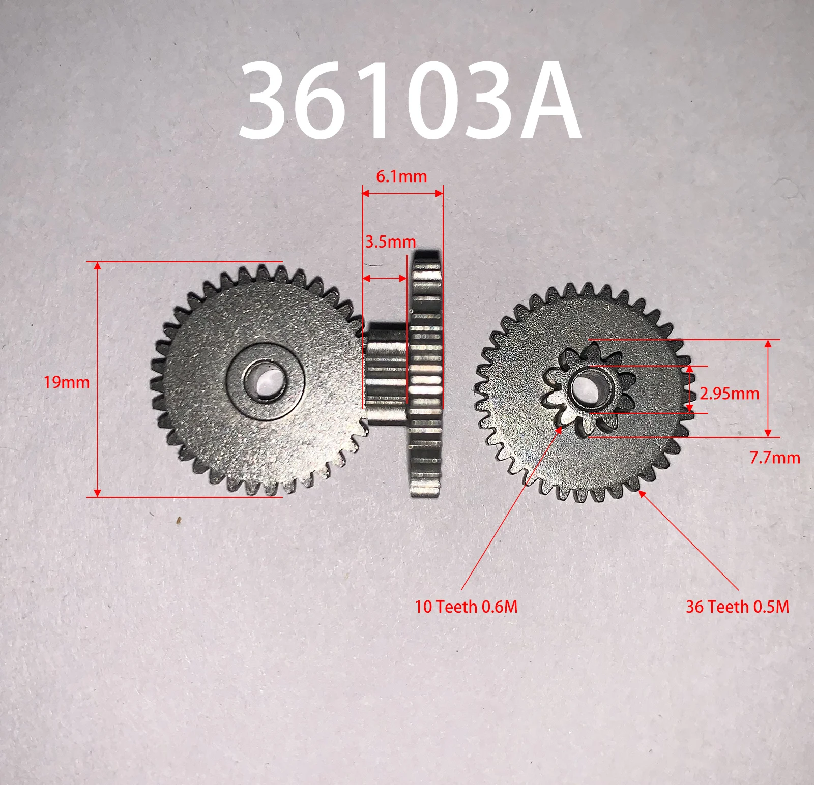 19mm Metal Duplicate Gear 10 Tooth 0.6M / 36 Teeth 0.5 Modulus Inner Hole 2mm Reduction Gears