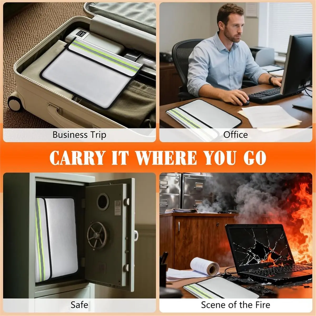 5200℉ Fireproof Document Bag Set - Waterproof and Reflective Safety Pouches for Valuables, Passports, and Papers
