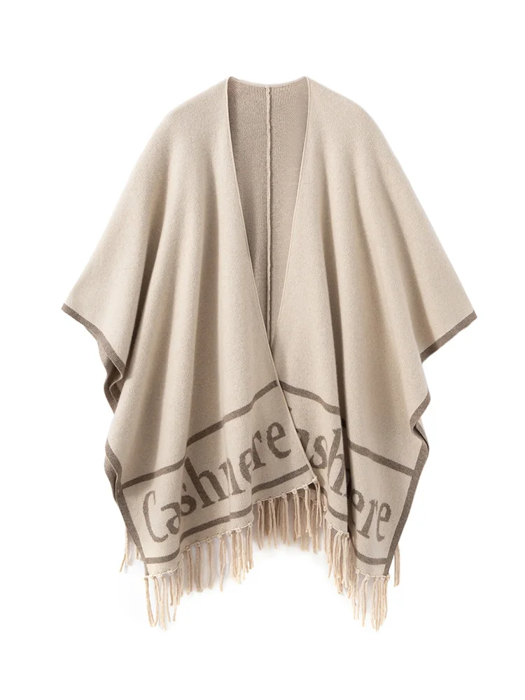 Fashion Women Shawl Sweater 100% Cashmere Shawl Warm Female Mixed-use Cloak Autumn Winter Scarf French Tassel Cozy Wrap Clothing
