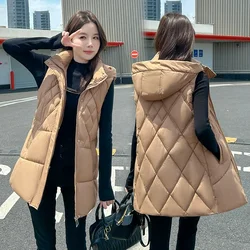 Autumn Winter Women Loose Down Cotton Waistcoat 2025New Sleeveless Vest Coat Women Mid-Long Zipper Jacket Outerwea Chaleco Mujer