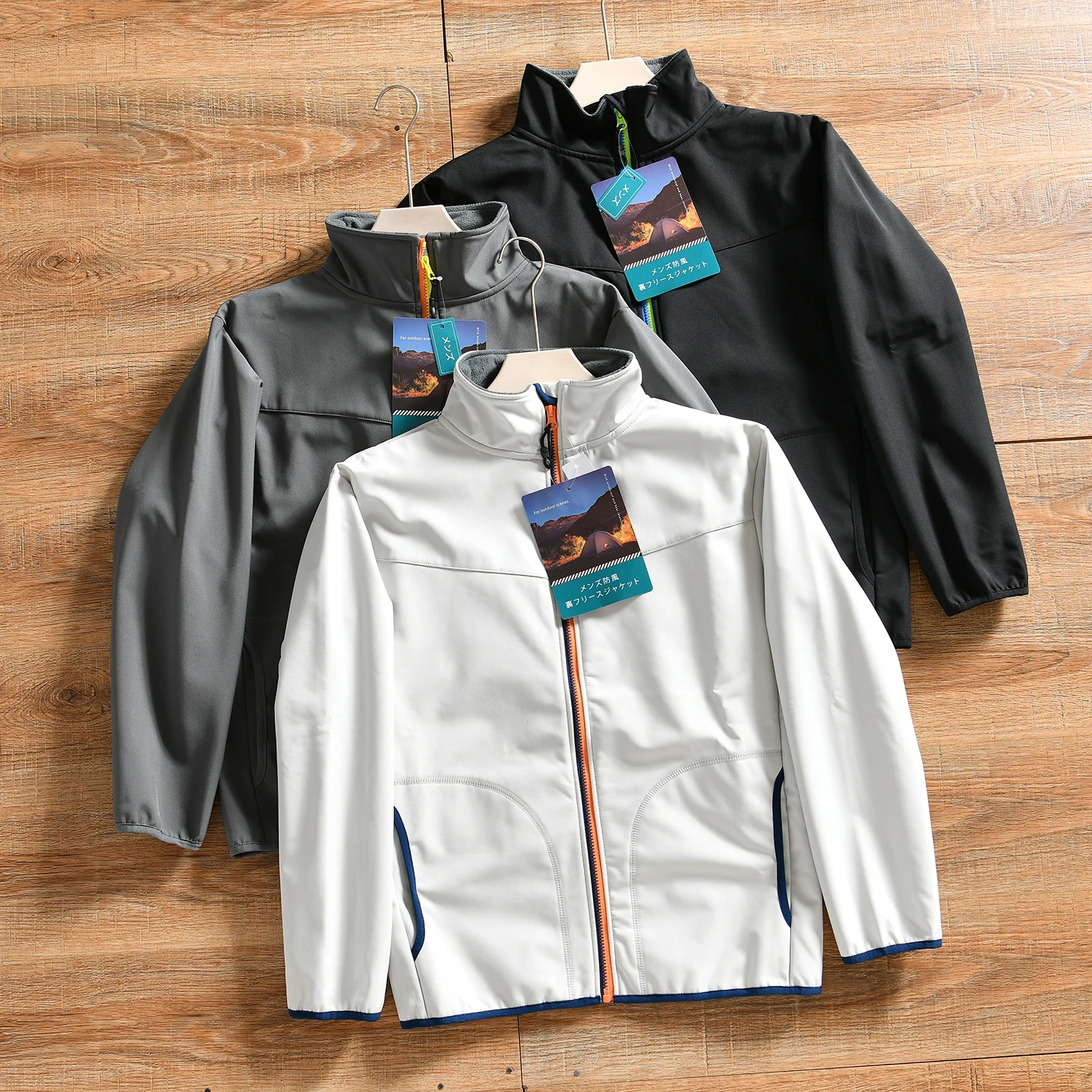 Men's Outdoor Autumn Winter Soft  Jacket Windproof Warm Stand Collar Fleece Lined Polyester Nylon Composite Fiber