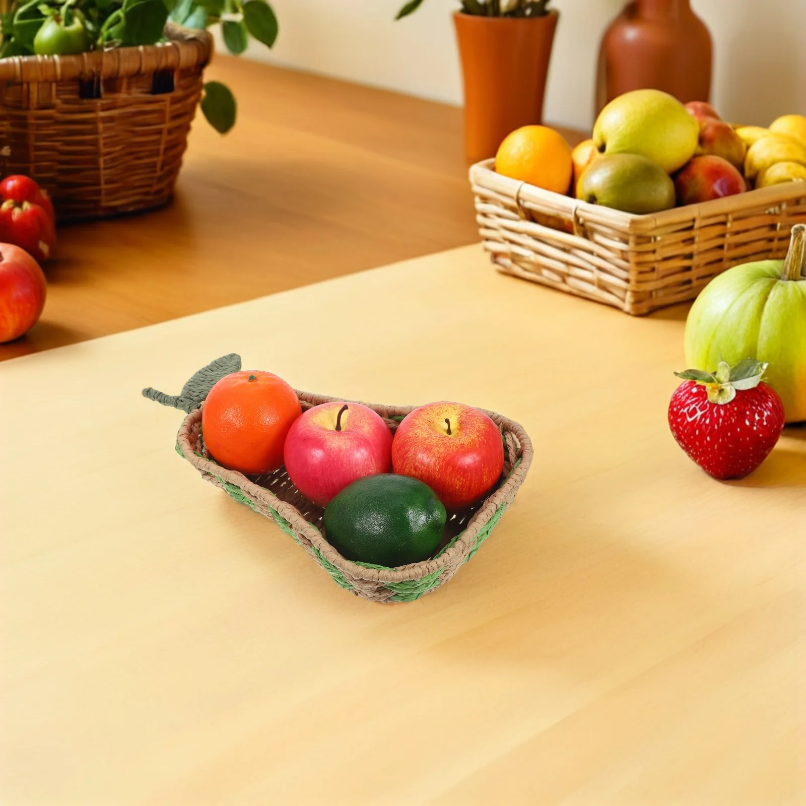 

Woven Produce Basket Handwoven Paper Rope Fruit Vegetable Storage Bowl Kitchen Counter Organizer Fruit Shaped Bread Basket