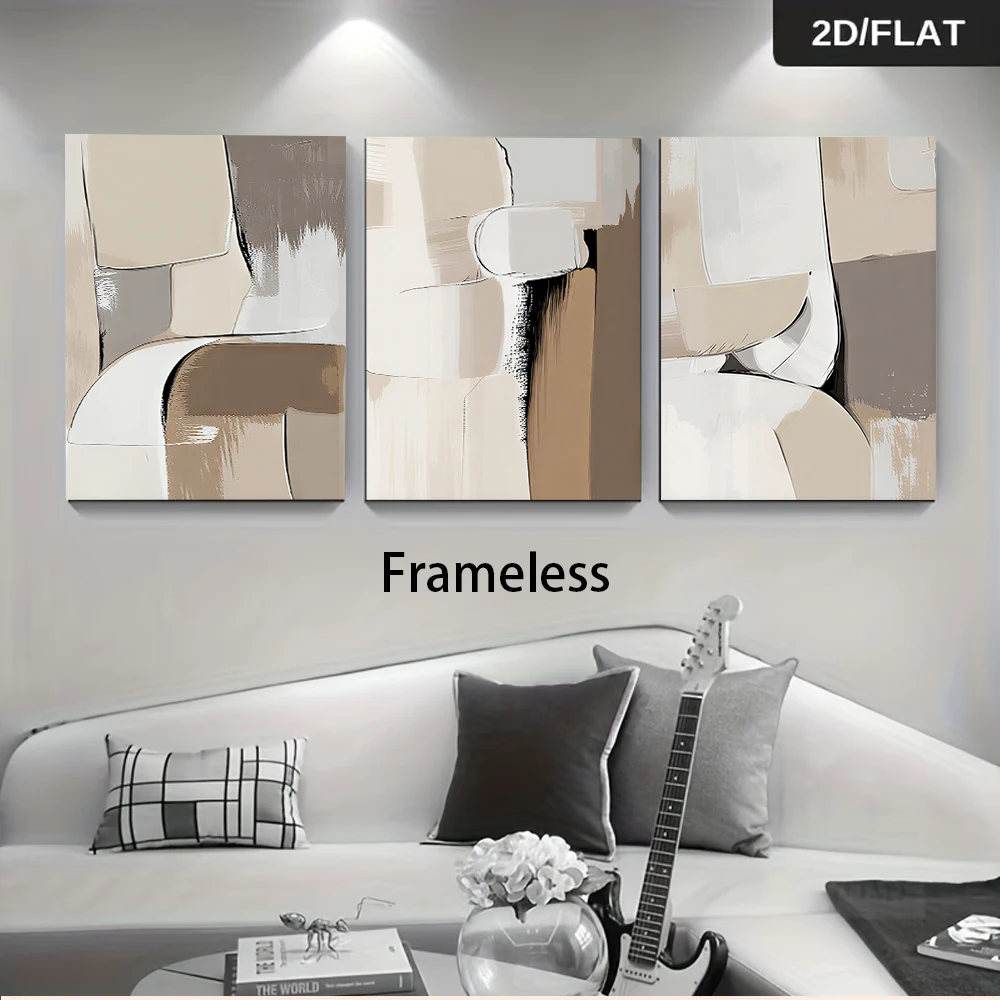 3pcs frameless Canvas Painting 1 set of minimalist abstract triptych decorative paintings in a Morandi color scheme, frameless,