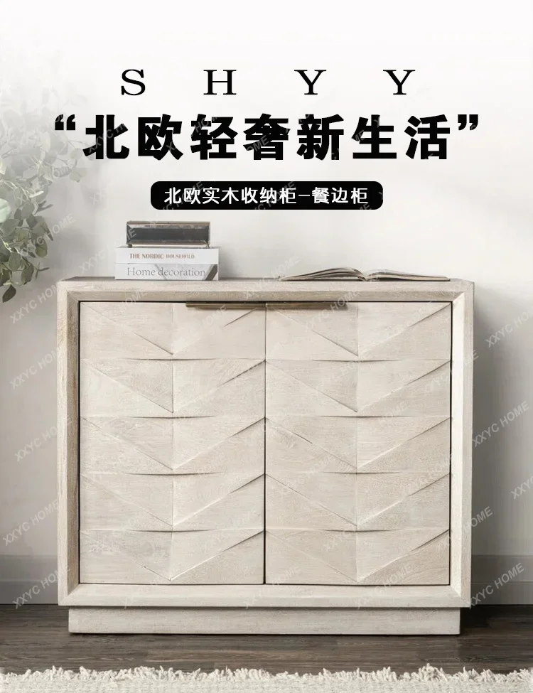 GG log wind solid wood carving dining side cabinet living room entrance cabinet