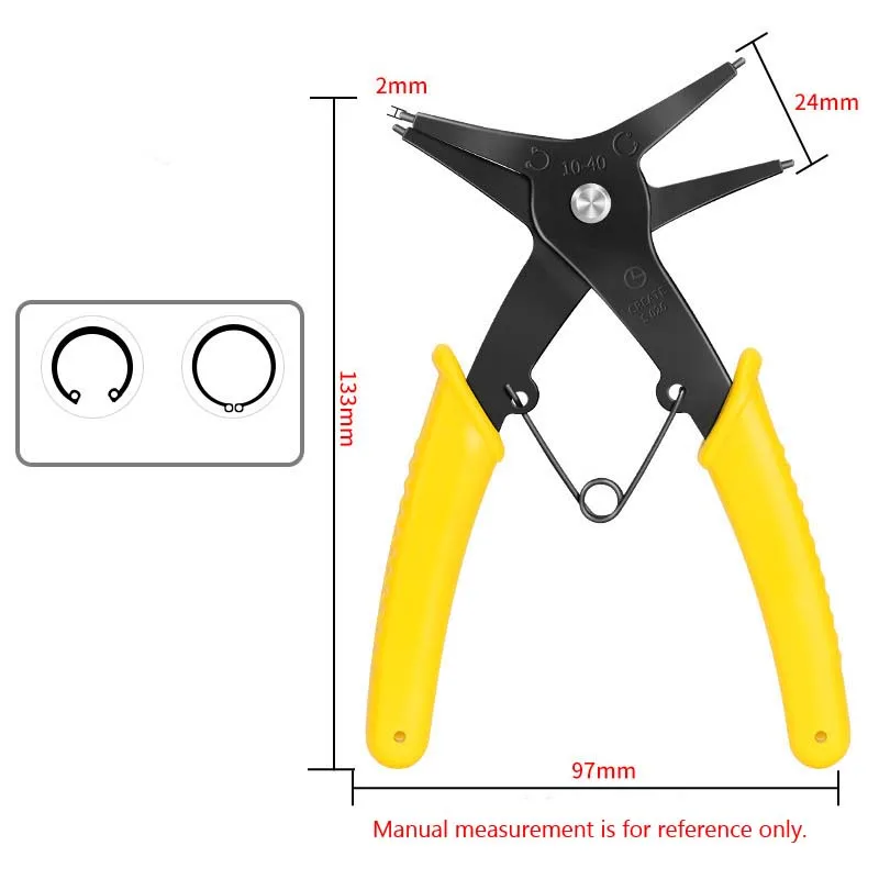 

High Carbon Steel 2-In-1 Dual-Purpose Card Spring Pliers for Internal and External Use Suitable for 10-40mm Small 2mm Large 24mm