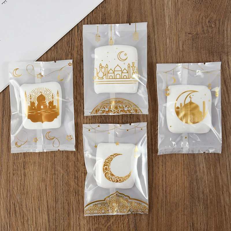 Bolsas de galletas para Ramadán, embalaje para hornear caramelos, turrón con sello caliente, decoración de regalo EID Mubarak, suministros para fiestas islámicas musulmanas, 100, 2024 piezas