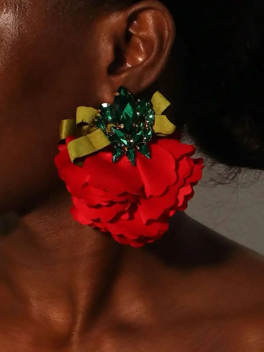 

Floral Rhinestone Bowknot Earrings For Women Party Daily Wear Valentine