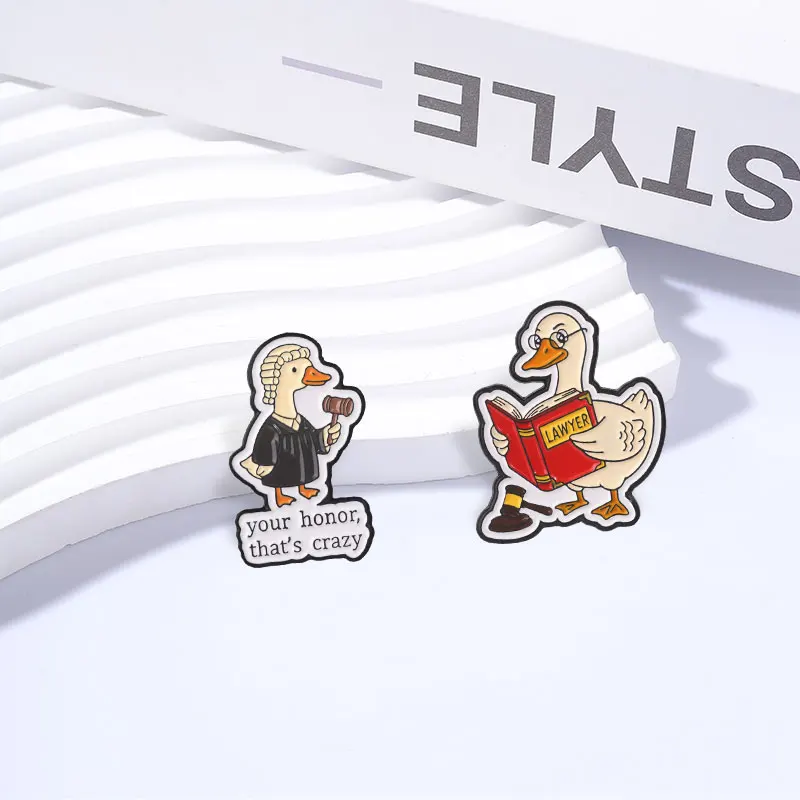 Your Honor That's Crazy Duck Judge With Gavel Badge Duck Lawyer Reading Law Book Enamel Pin Office Humor Clothes Bags Badge Gift