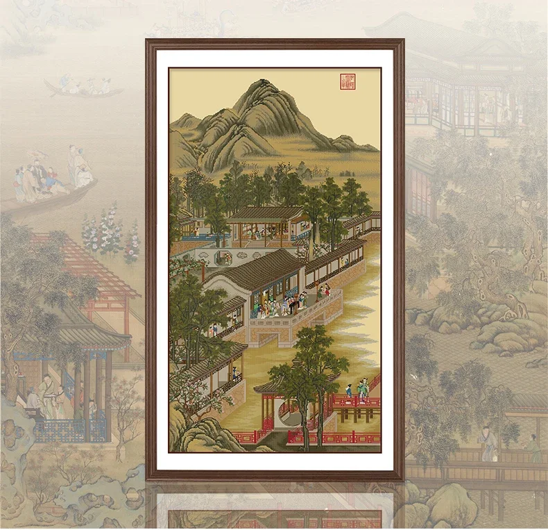 Spring Cross Stitch July of the Yongzheng Emperor of the Qing Dynasty in ancient China DIY Cross-stitch Embroidery Kit Printed