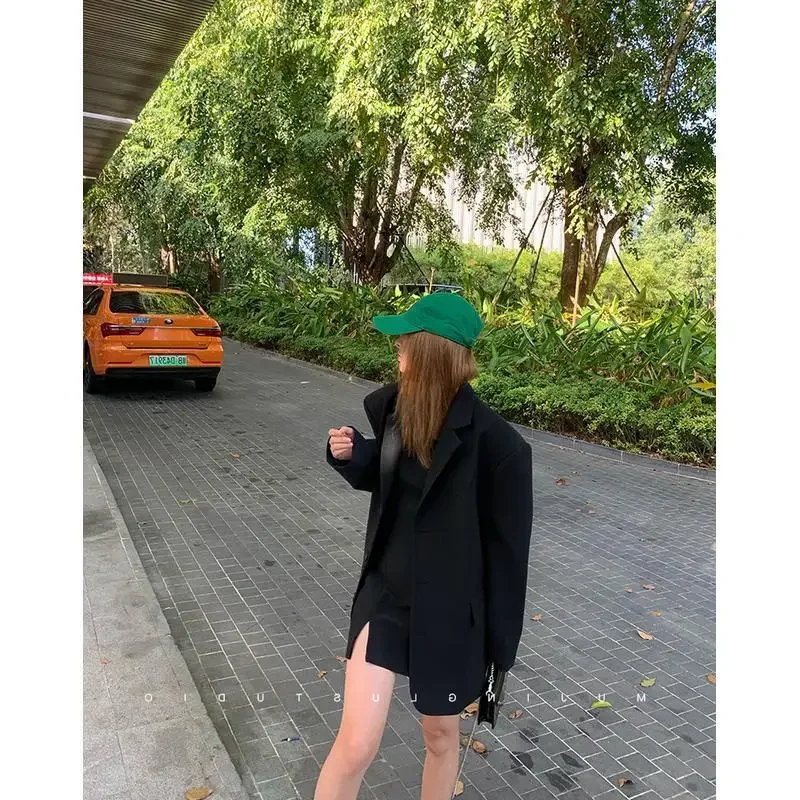 Insozkdg Spring Autumn New Oversize Loose Silhouette Black Slimming Jacket Korean Casual Suit High Quality Blazer Women Clothing