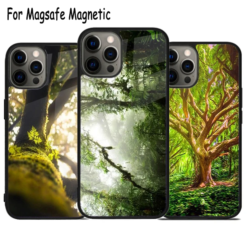 Cute Rainforest Tree Wireless Charge Magsafe Phone Case For iPhone 15 16 14 13 11 12 Pro Max Plus Magnetic Bumper Cover