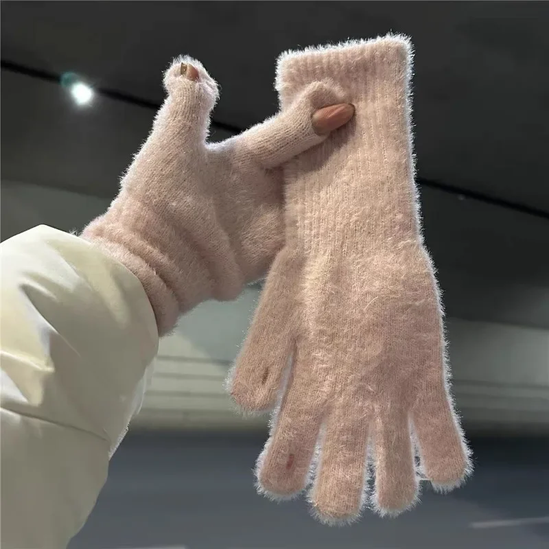 Koreanische Winter Nerz Wolle Handschuhe frauen Winter Verdickt Stricken Warme Kurze Flauschigen Plüsch Fäustlinge Schützen Arme Kalten Outdoor Handschuhe