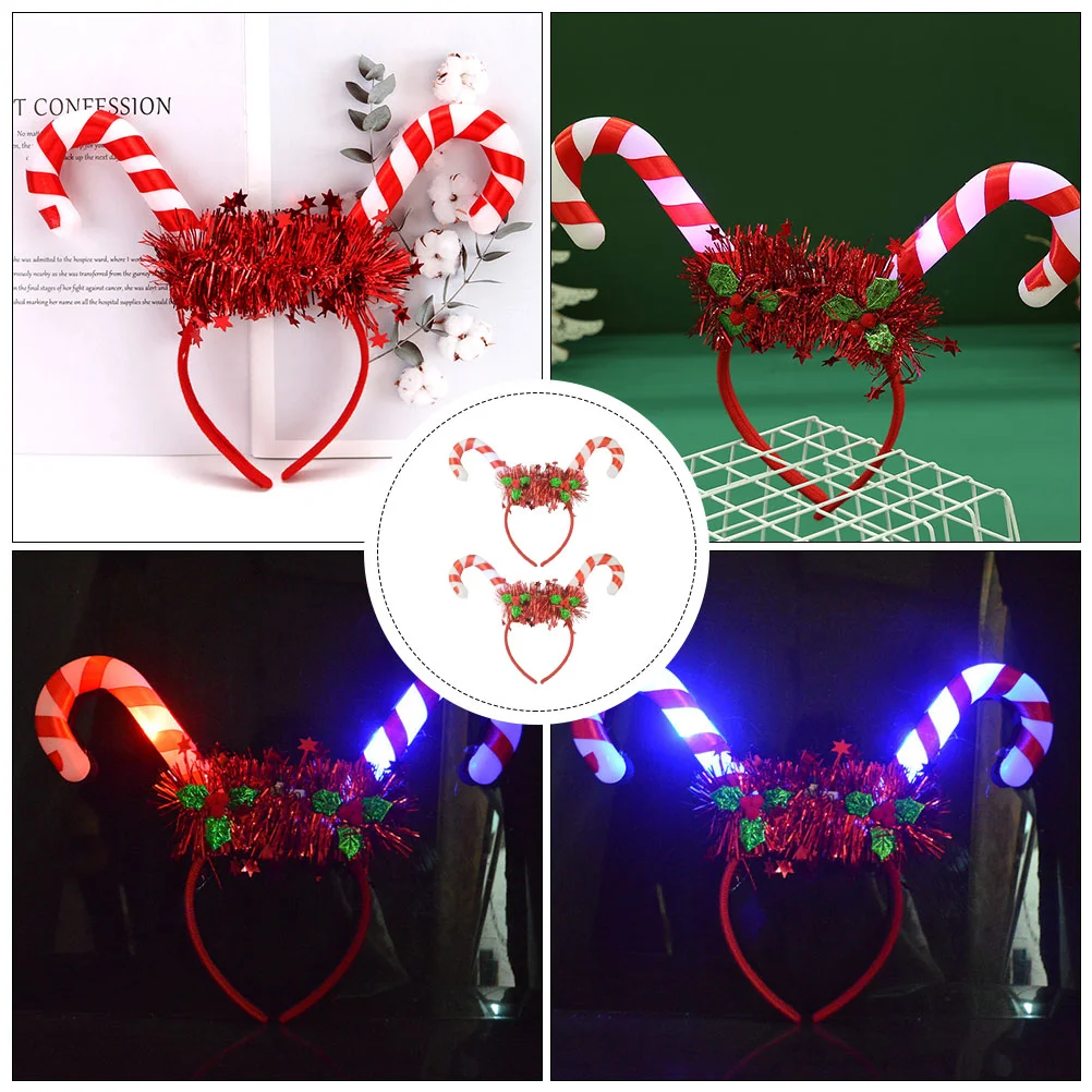 2 ชิ้นคริสต์มาส Cane แถบคาดศีรษะผม Hoops Luminous น่ารักผม-Hoops Headdress ABS สวมใส่ตกแต่งเรืองแสง