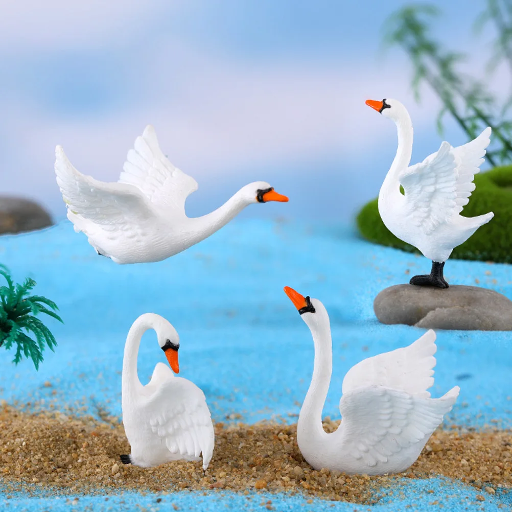 

4pcs Mini Swan Decoration Ornaments Plastic Craft Figurines for Home Bonsai Garden DIY Tiny Animals Accessories