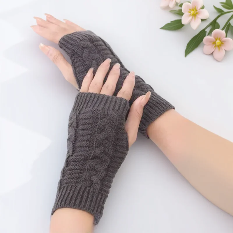 

Унисекс вязаные длинные перчатки без пальцев для мужчин и женщин, теплые теплые велосипедные перчатки, варежки для зимних видов спорта, 6 цветов на выбор