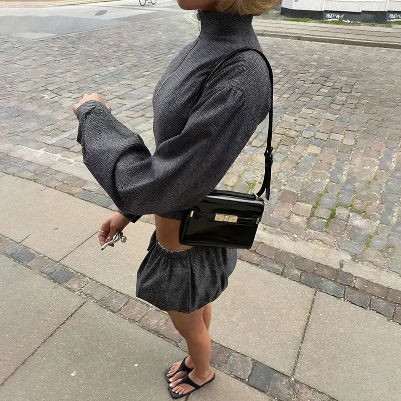 Fmxires سستة معطف مثير السراويل تنورة المرأة الدعاوى الوقوف طوق سليم كم طويل سترة موضة الفتيات الساخنة 2 قطعة مجموعة الخريف