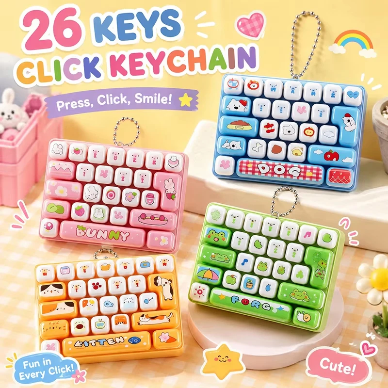 키캡 Mini 26-key Key Caps Clicker Keychain Mini 26-piece Set Keycap Clicker Anti-stress Keyboard Keyrings for Bag Charms 키캡 키링