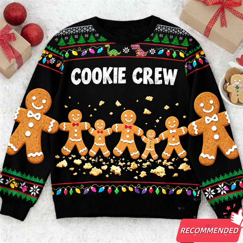 

Cookie Gingerbread Man Ugly Christmas Sweater For Men Clothing Crewneck Knitted Ugly Christmas Sweaters Shirt Series Unisex Tops