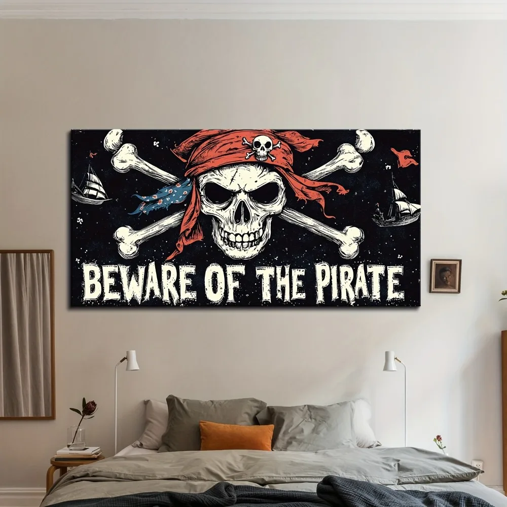 

Каркас из массива сосны толщиной 1,5 дюйма -" Остерегайтесь пиратов "скелет с перекрестными костями холст искусство, украшение интерьера