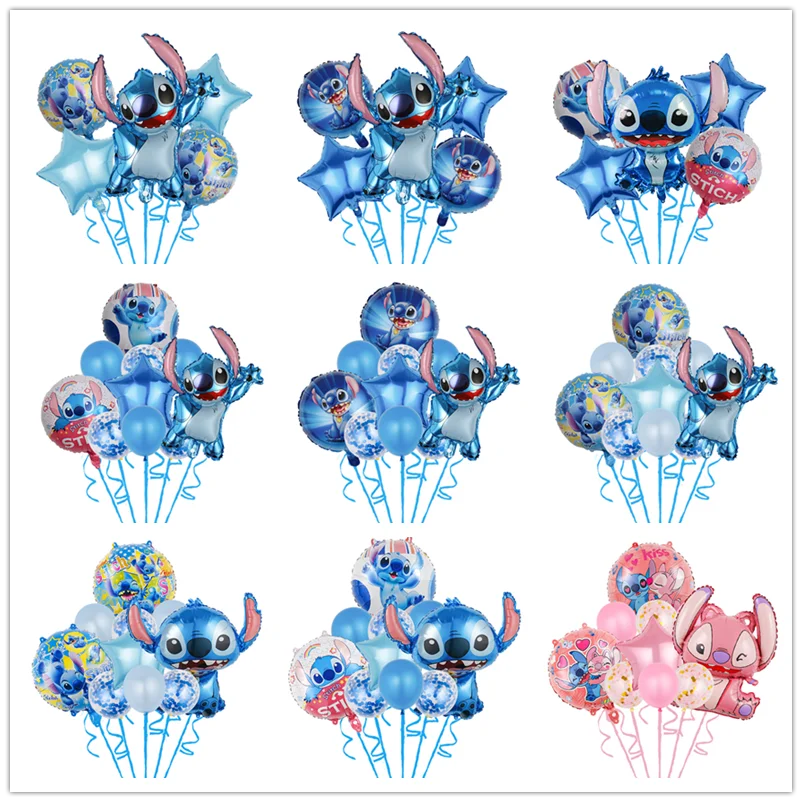 10PCS/Set Stitch Balloons Baby Shower Pink Helium Ballon Supply Boy Girl Birthday Party Latex Sequin Air Globos Decoration