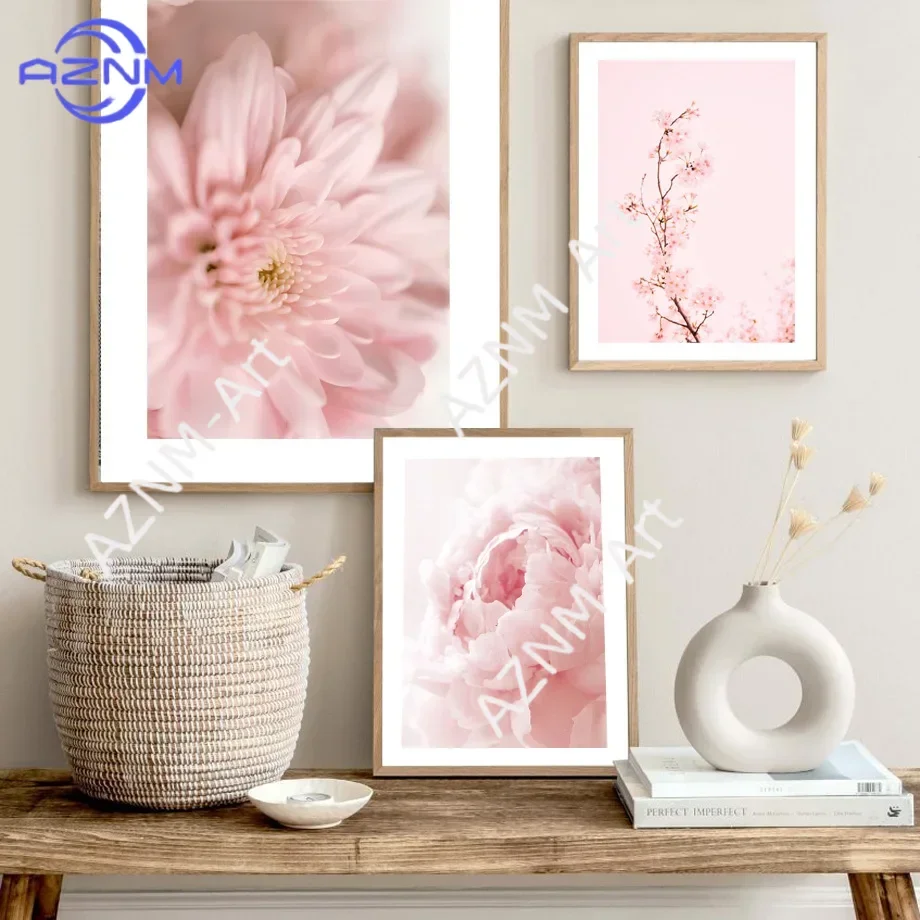 Pink Rose Orchid Peony Blooming Stamens Nordic Posters And Prints Canvas Painting Wall Art Pictures For Living Room Home Decor