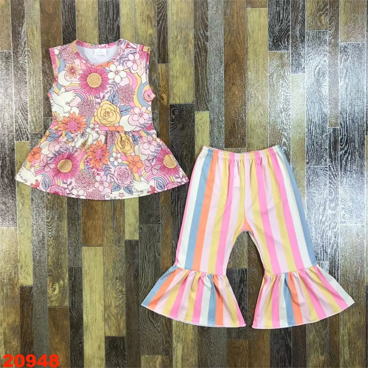 KIds Girls baby suit sleeveless top plus bell bottom pants children suit cotton outdoor school casual sweet cute style