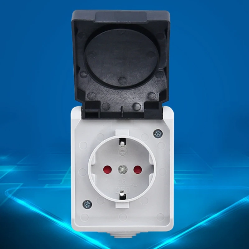 2P+E 16A 250V IP44 Outdoor Power Socket Wall Waterproof Dust-Proof Socket With Cover EU Plug