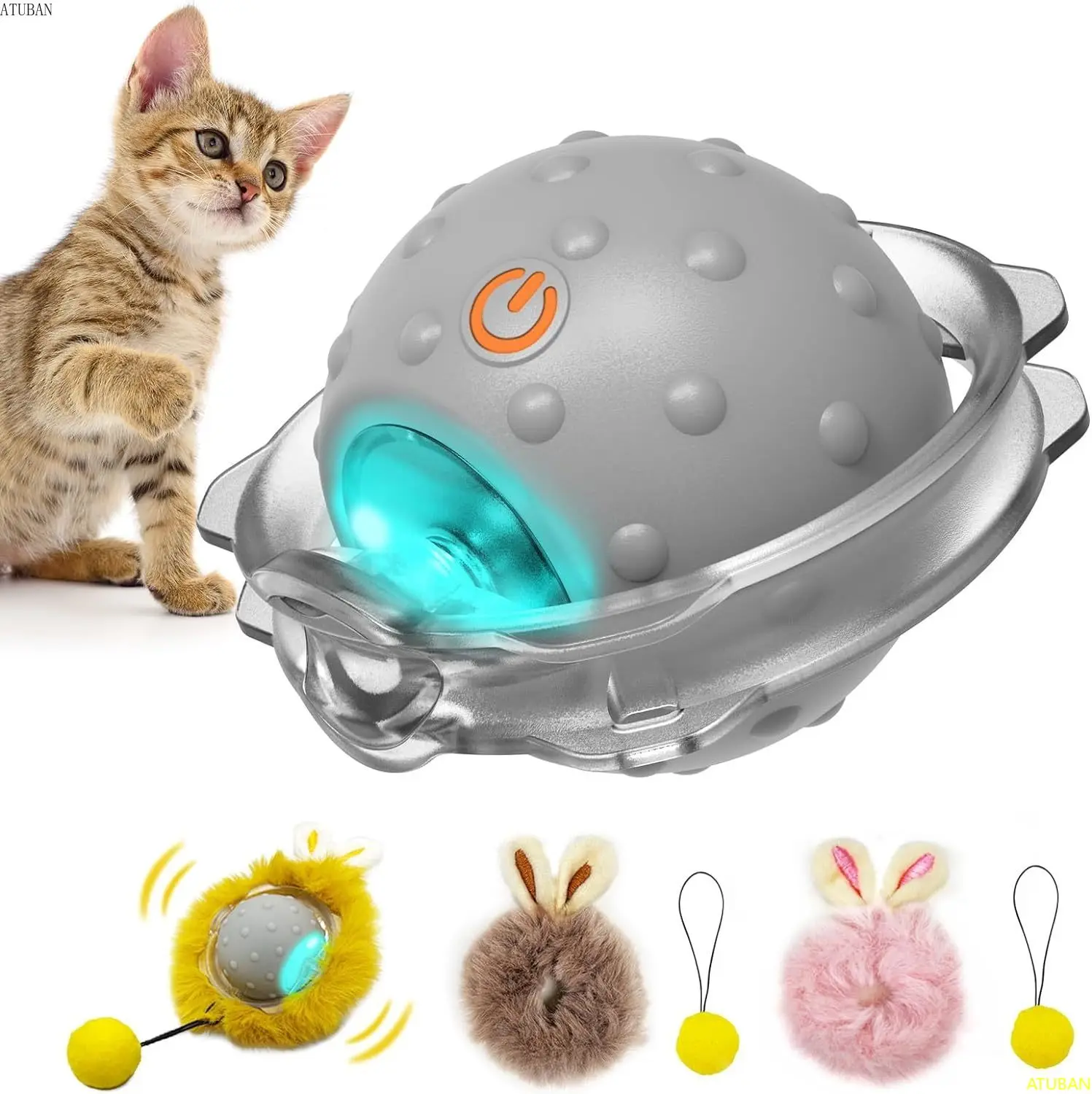 Motion Interactive Cat Toys - Automatic Moving Ball Toys for Indoor Cats, Self Rotating Ball with Lights, Electric Cat Mice Toys