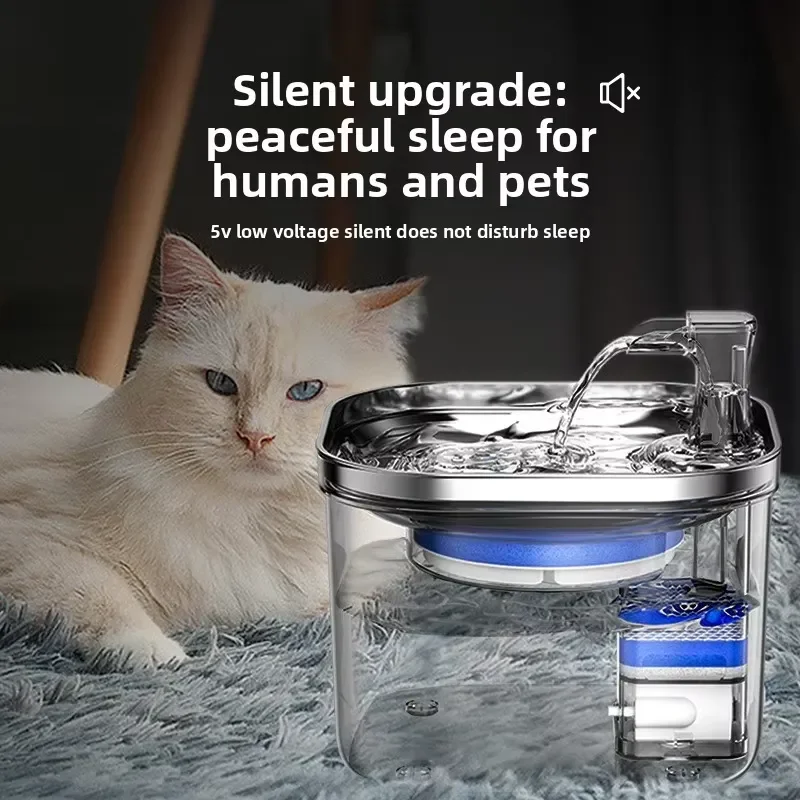 Smart Automatic Pet Water Dispenser Stainless Steel Plastic Cat Fountain with Display Screen Sturdy Square Design Continuous