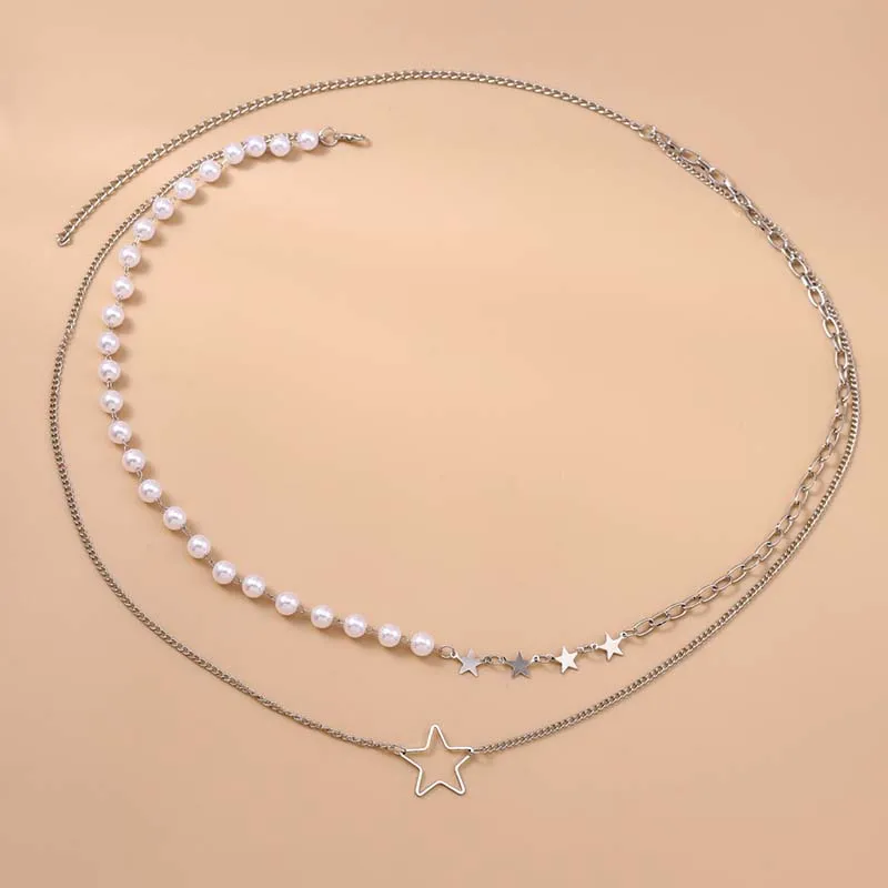 خمر اللؤلؤ دلاية شكل نجمة الخصر سلسلة للنساء جديد عصري الذهب اللون طبقة مزدوجة مطرز البطن سلسلة مجوهرات للجسم هدايا الحفلات #6