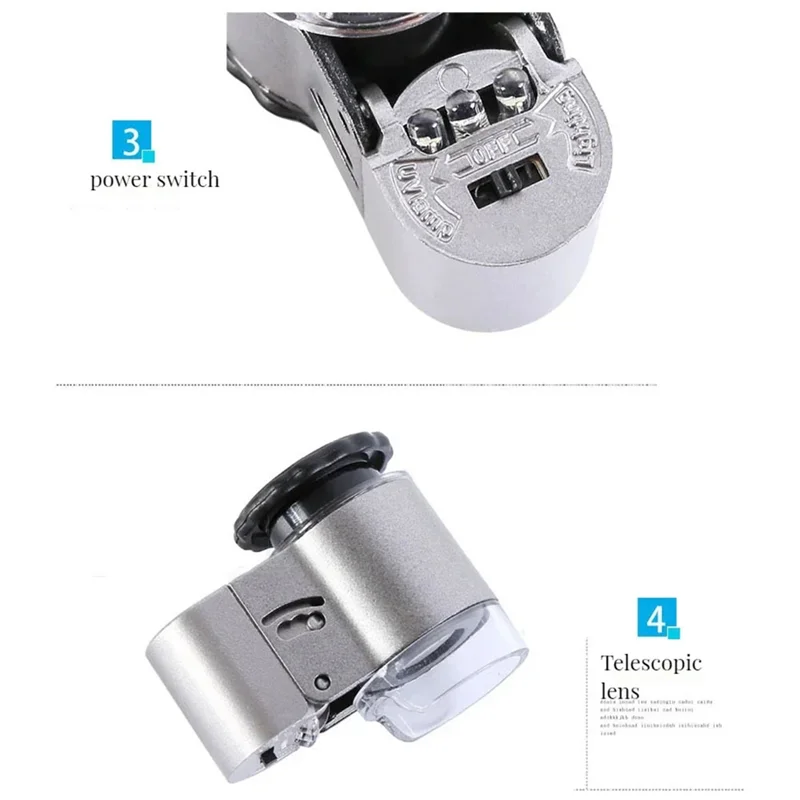 Ювелирная лупа, ручная лупа, 50X, новый мини-микроскоп со светодиодным УФ-светом для идентификации живописи, увеличительное стекло A62X