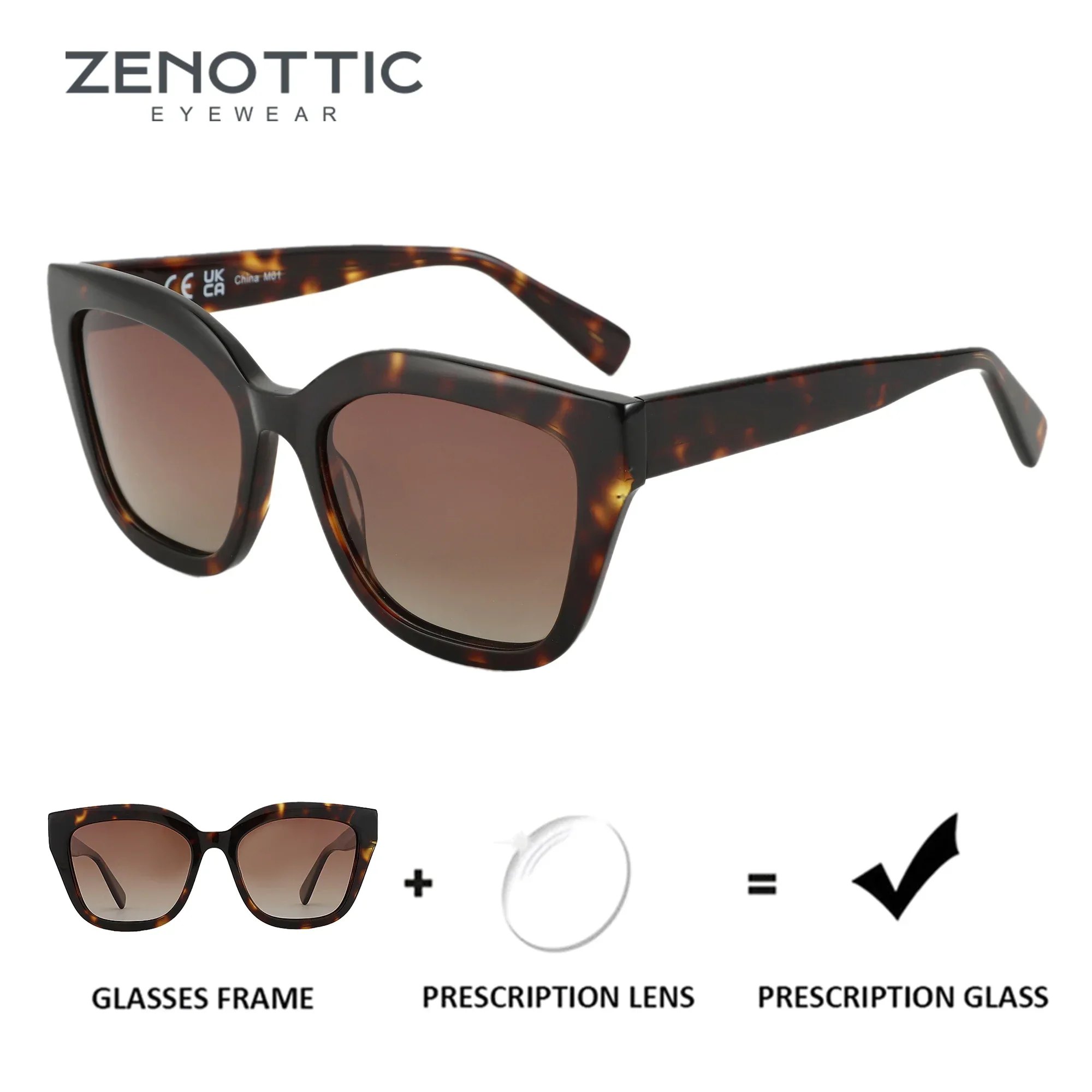 ZENOTTIC Butterfly Prescription Sunglasses Handmade Acetate Polarized Myopia Sun Glasses Square Optical Shades for Women