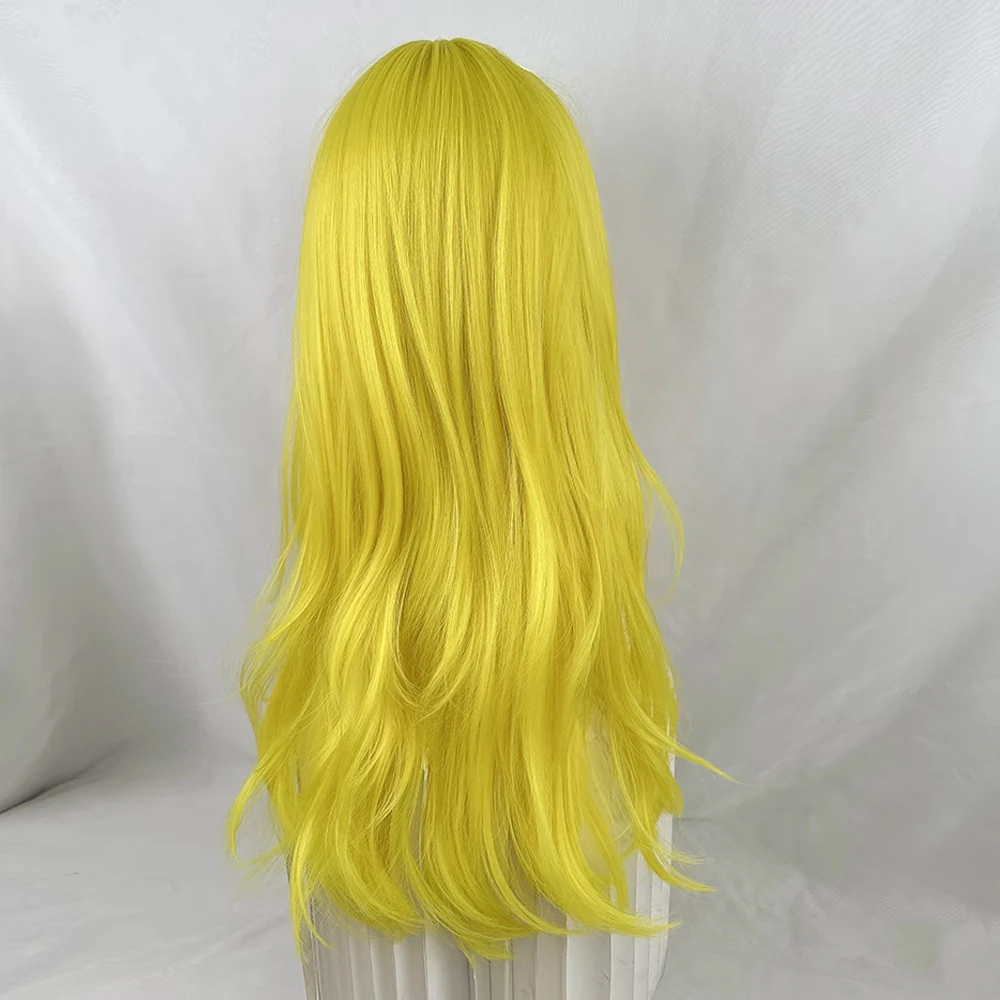 Lemon Yellow Long Wavy Synthetic Wigs with Bangs Fluffy Women Lolita Cosplay Y2K Wig Heat Resistant for Daily Party
