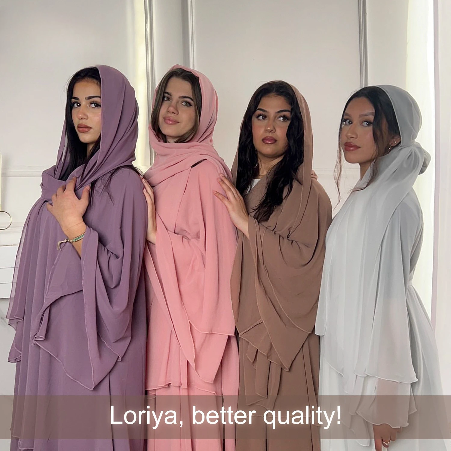 

Wholesale Turkey Islamic Clothing Elegant Kimono Open Abaya Kaftan Women Muslim Dresses Chiffon 3 Layers Dubai Abaya Set