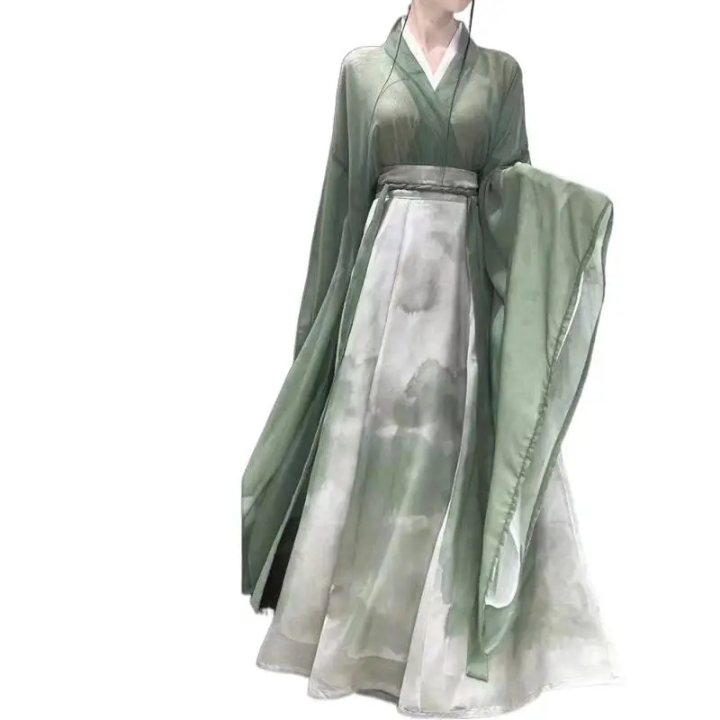 

Женский комплект Hanfu, весна-осень-зима, Roan, большой воротник-све, восемь прорывов, длина талии, халат, одежда, традиционная одежда Chi...