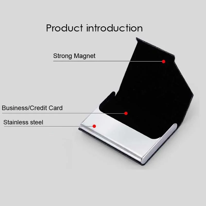 Fashion Unisex Metal With Leather Business Card Holder Men's Credit Card Case ID Card Wallet With Magnet Bag For Women