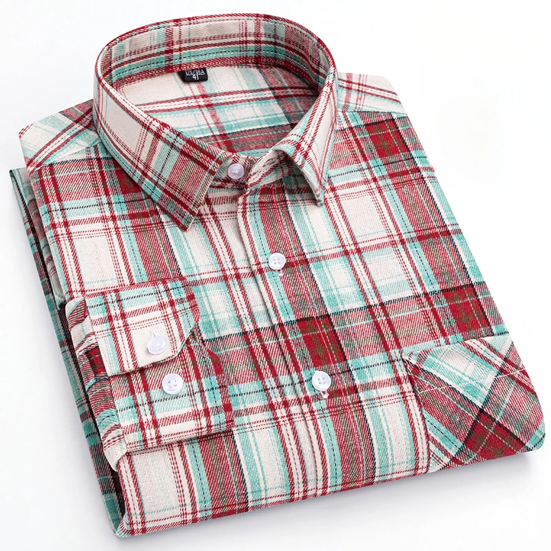 New in shirt 100%cotton brushed long sleeve shirts for man slim fit formal plain shirt soft plaid casual tops elegant clothes