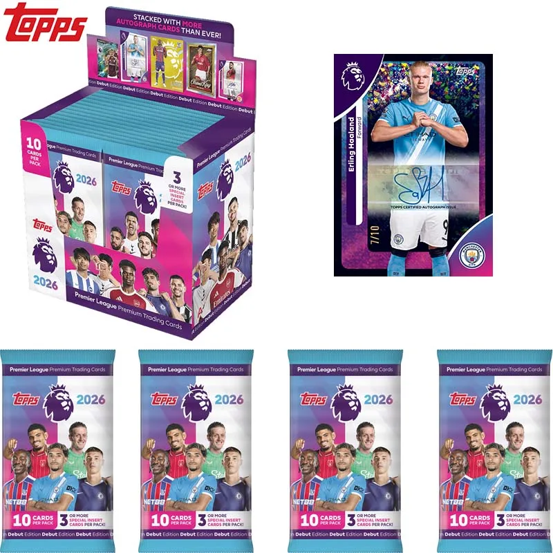 

Коллекционные карточки Topps EPL Premier League 25-26: Официальные игровые карточки, набор «Звезды фэнтези» (Холанд, Руни, Палмер), карточки с автографами и карточки новичков