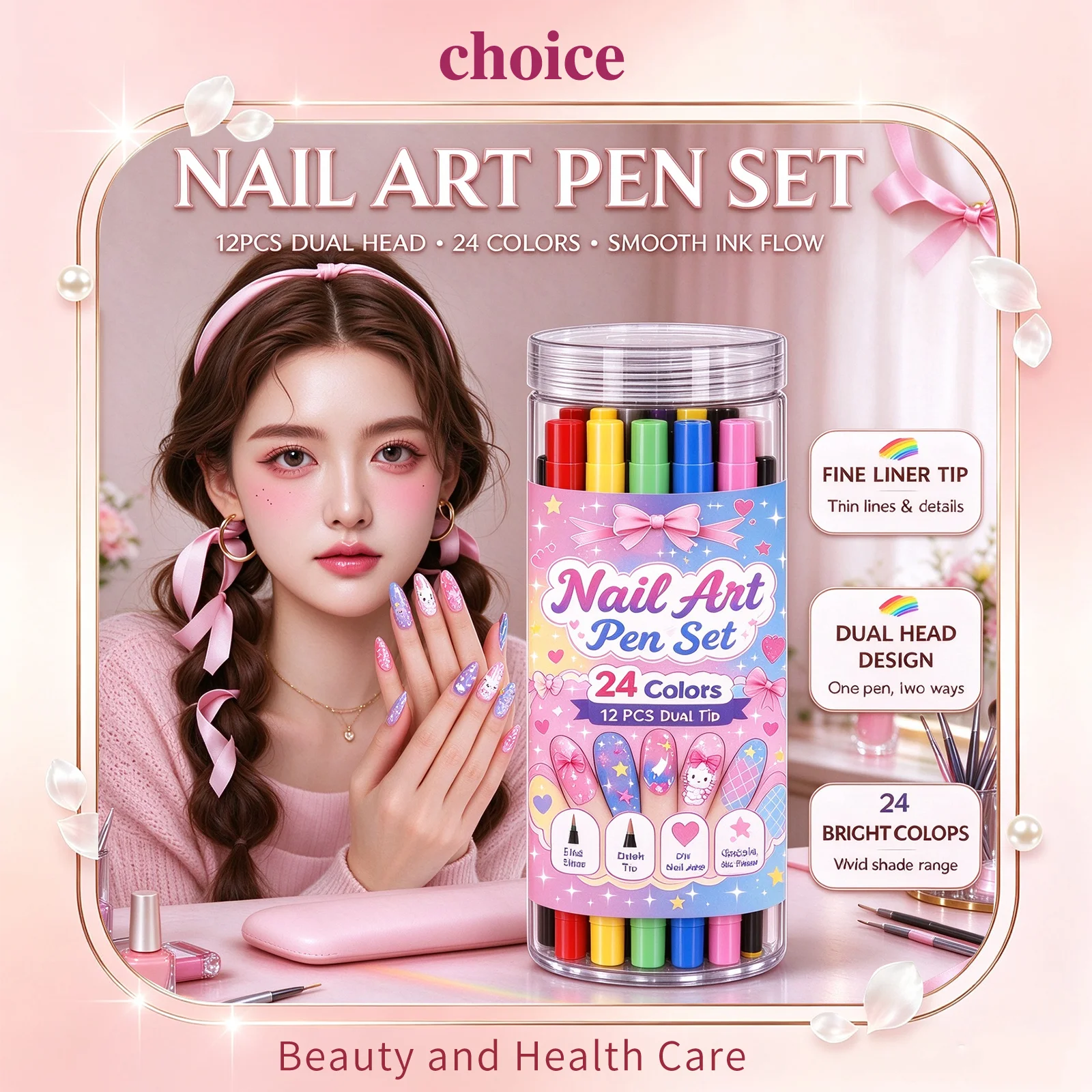 12PCS Dual Head Nail Art Pen Set 24 Colors Design Fine Liner Brush Tip Portable Smooth Ink Flow For DIY Nail Art Drawing Tools